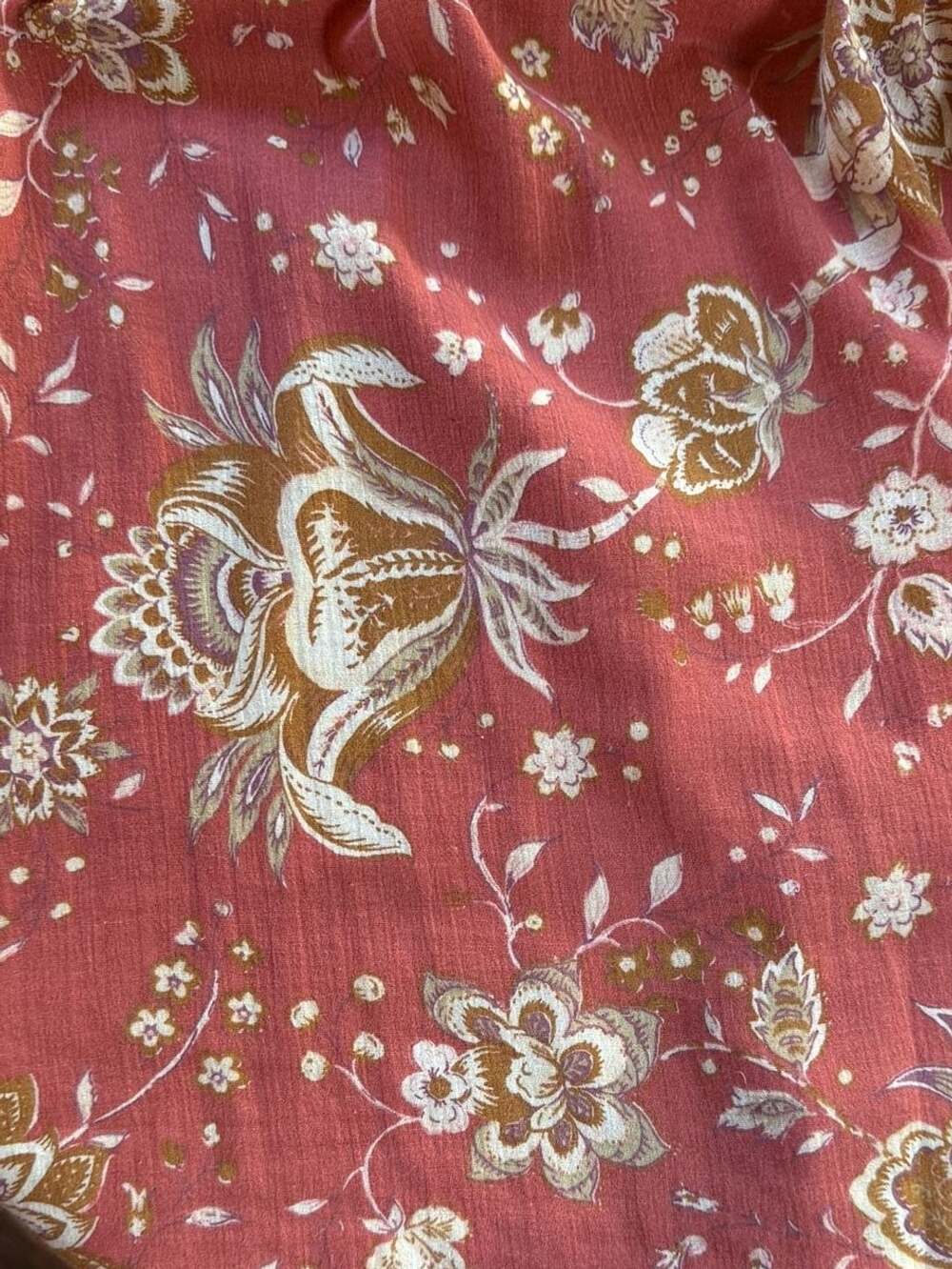 Chaps Floral Bell Sleeve Peasant Blouse 100% Cotton Rust/Orange Boho India - Picture 9 of 9